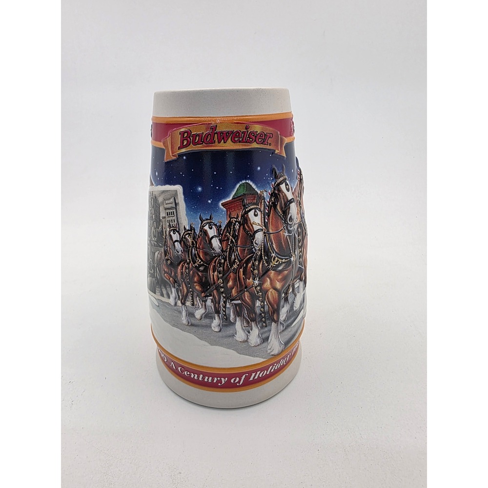 Budweiser 1999 Holiday Stein A Century of Tradition Clydesdales Beer Mug - Picture 2 of 3